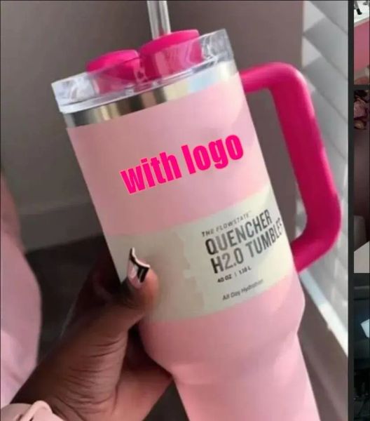 DHL Pink Flamingo H2.0 Gobelets de 40 oz avec poignée, couvercle isolé, paille, gobelet à café en acier inoxydable, tasses de voiture de voyage avec logo 1: 1 333