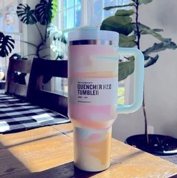 DHL Quencher Tumblers H2,0 Schone lei Warm Kool Serene Brushstrokes Cups 40oz roestvrijstalen mokken met handgreeplid en stro 1Car Tumbler waterflessen