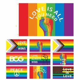 DHL Rainbow Flag Banner 3 5 ft 90 150cm Gay Pride Flags Polyester Banners Kleurrijk LGBT Lesbian Parade Decoration SXJUN12