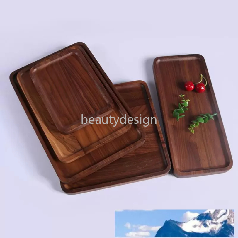 DHL Rectangle Black Walnut Plates Delicate Kitchen Wood Fruit Vegetable Bread Cake Dishes Multi Size Tea Food Snack Trays DD