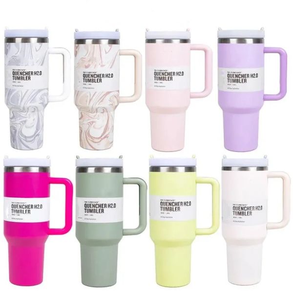 Dhl Rose Quartz Polar Swirl Pinade Parade 40oz Quencher H2.0 Tobeurs de gobelets en acier inoxydable avec couvercle de poignée et paille Citron Piscs Ravel Mugs de voiture Bouteilles 0423