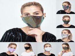 DHL Lentejuelas Máscaras de montaje Moda Bling 3D Máscara reutilizable lavable A prueba de polvo Antipolvo Escudo facial Máscara de fiesta Cara brillante Cov2143318