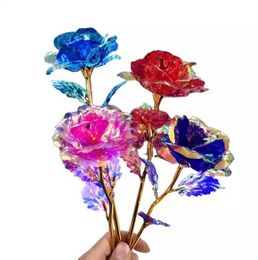 DHL -schip 24K Gold Foil Rose Flower Led Luminous Galaxy Mother's Day Valentijnsdag Gift Fashion Gifts FY4432