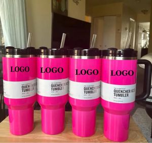 DHL Ship Electric Neon Wit geel roze oranje groen met 1: 1 Logo Quencher H2.0 40oz roestvrijstalen tumblers Cups met handgreeplid en stro auto mokken waterflessen 0409