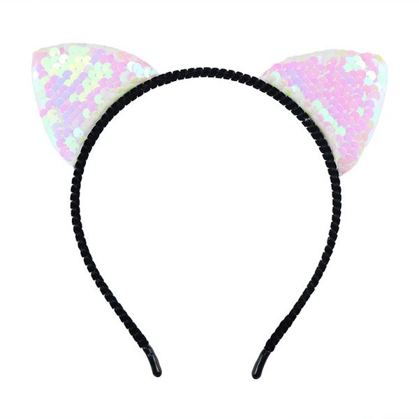 NAVE de DHL Diademas transfronterizas coreanas Popular Bowknot Animal Flip Lentejuelas de doble cara Oreja de gato Banda para el cabello Fiesta de la mujer Sombreros de tela