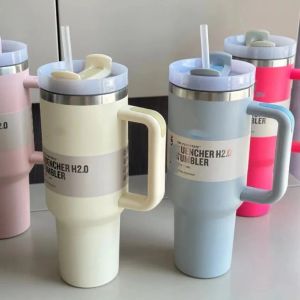 DHL Ship Mugs Nouveau 40oz Tasses Gobelet Avec Poignée Gobelets Isolés Couvercles Paille En Acier Inoxydable Café Termos Tasse 1124