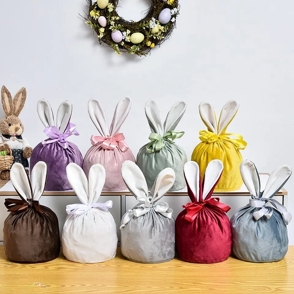 9 ألوان Velvet Easter Bunny Bag Hot Bell Monogram Bage Easter Gift Bag Bask Flugation for Kids Easter GG014
