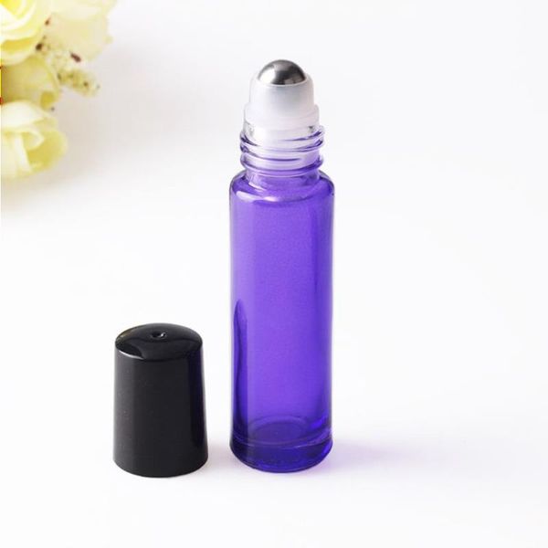 DHL SHIPPING 10 ml (1 3 oz) violet vert rouge noir verre épais rouleau sur huile essentielle bouteilles de parfum vides Roller Ball Vjucp