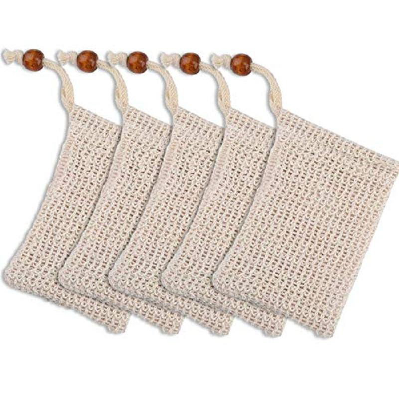 9*14cm Baumwolle Leinen Seife Tasche Wäscher Strahl Mund Typ Umweltschutz Handgemachte Schäumen Net