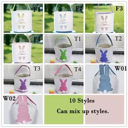 DHL Verzending Easter Egg Storage Basket Canvas Bunny Ear Embet Creative Easter Gift Bag With Rabbit Tail Decoration 8 Styles BB0124