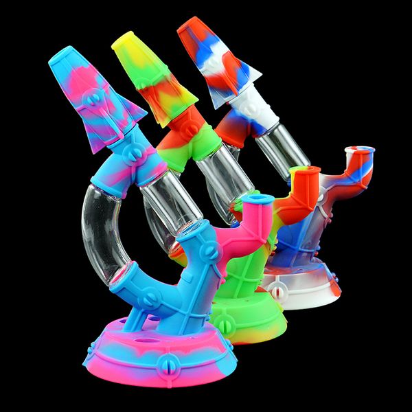 Narguilés D style de forme silicone et conduites d'eau en verre narguilé bong pipes à fumer fumée barboteur dab rig