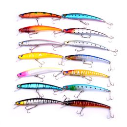 DHL Verzending Groothandel 14 Kleuren Plastic 6 # 3 Haken Minnow Fishing Lure 11.5cm 11.2g Big Deep Sea Bass Crankbait kunstmatige wobbler