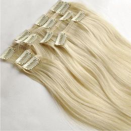 DHL Silk Straight Braziliaanse Non-remy Haar Platina Blonde Kleur 60 # Menselijk Haar Clip In Extensions 70 gram 12 tot 24 inch256Q