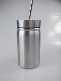 Gobelet Mason en acier inoxydable de 500ml, tasse à Double paroi, pot à boire avec couvercle et pailles, tasse à café, à bière et à jus