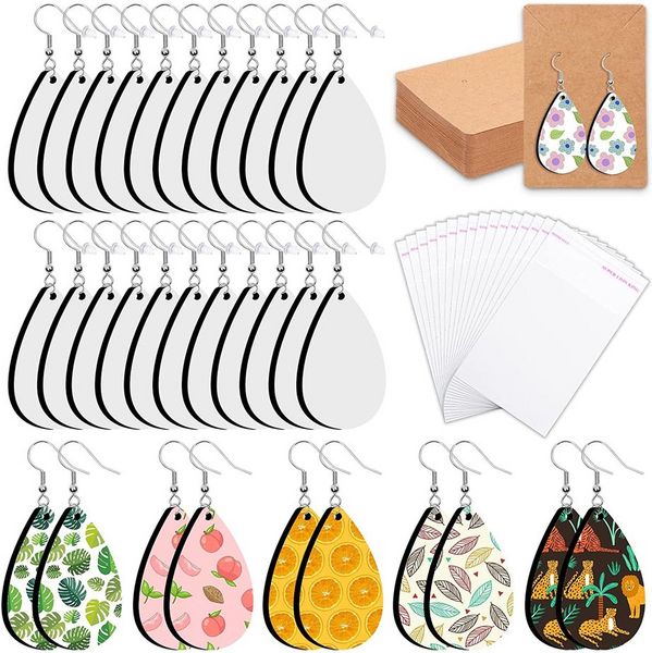 DHL Sublimation Blank Pendant Boucles d'oreilles Ocheyu Impression Boucle d'oreille de transfert de chaleur en forme de larme inachevée avec crochets et anneaux de saut pour la fabrication de bijoux DIY