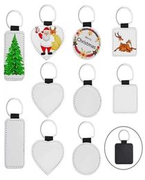 DHL Tiktok Sublimation Blanks Keychain Pu Leather Chackche pour le transfert de chaleur de Noël Course de bricolage GJ02219540898