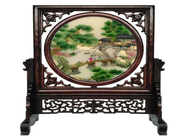 DHL Décorations chinoises vintage pour les ornements de salon à domicile décor de table de travail manuel motifs de broderie en soie wenge frame wedd8203966