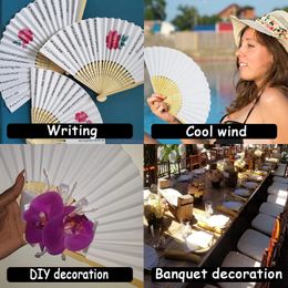 DHL Wit vouwen Elegant feestdecoratiepapier Hand Fan Wedding Party Gunsten Mariage Dance 21 cm