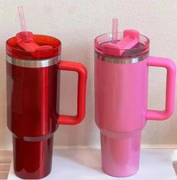 DHL Winter Red Cosmo Pink extincteur H2.0 40oz en acier inoxydable gobelers tasses avec des tasses de couvercle de poignée en silicone et de paille continue de boire des bouteilles d'eau froide 0508