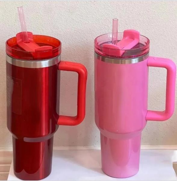 DHL Winter Red Cosmo Pink extincteur H2.0 40oz en acier inoxydable gobelers tasses avec des tasses de couvercle de poignée en silicone et de paille continue de boire des bouteilles d'eau froide 0508