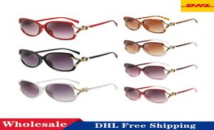 DHL Women039S Metal Lunes Luxury Luxury Adult Sunglasses Dames Brand Designer Fashion Black Eyewear Girls conduisant des verres de soleil A9471270