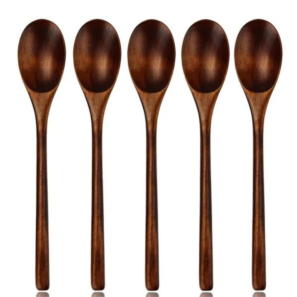 DHL Cuillères à soupe en bois pour manger Mélanger Remuer Eco Friendly Long manche Cuillères de style japonais Fourchettes Ustensile de cuisine en gros 0905