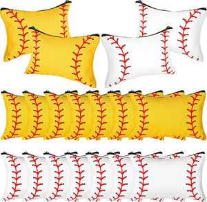 DHL100pcs Cosmetische Zakken Canvas Geel Wit Baseball Rits Reis Opbergtas