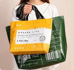 DHL100pcs sacs à provisions femmes Nylon grande capacité lettre impression étanche Protable sac à main mélange couleur