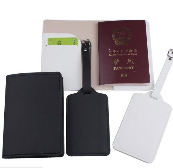 DHL100sets femmes PU plaine voyage court porte-carte de passeport couverture étiquette de bagage blanc noir