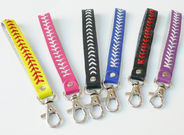 DHL200pcs Bolsa Piezas Softball llavero nueva llegada 7 colores llavero de béisbol, accesorios de lanzamiento rápido llaveros de costura de béisbol para regalo