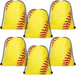 DHL200pcs sacs de trucs Polyester jaune Baseball impression étanche portable Sport gymnase cordon sac à dos sac LL