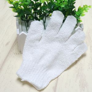 DHL300pcs Witte nylon borstels Lichaamsreiniging Douchehandschoenen Exfoliërende vijf vingers Badbadkamerhandschoen