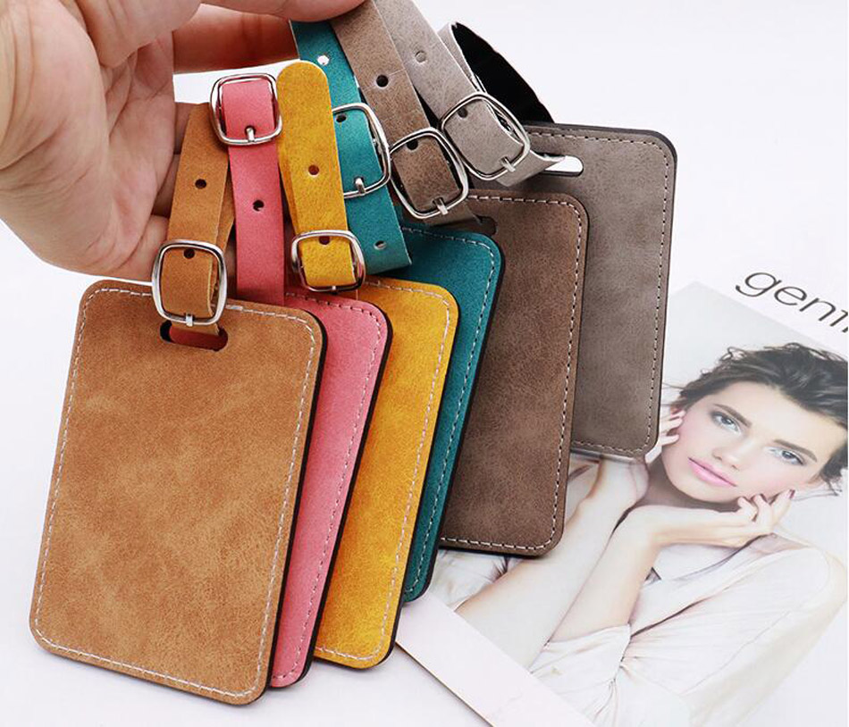 DHL500pcs Bag Parts Sublimation DIY Colorful Double Sided Blank PU Travel Luggage Tag