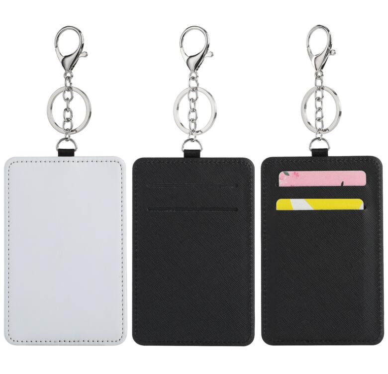 DHL100PCS BAG Onderdelen Sublimatie Diy Blank White PU Bus Card Holder met sleutelhanger