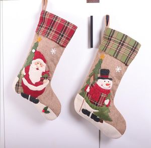 DHL50pcs Bas De Noël Lin Grad Prints Ornement Décorations De Fête Santa Bas De Noël Bonbons Chaussettes Sacs Cadeaux De Noël Sac