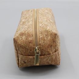 Dhl50pcs cosmetische tassen kurk leer kaki kussenvormige vaste gouden ritssluiting make -uptas
