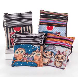 DHL50PCS Messenger Bags Dames Mini Flap Enkele Handtassen Cartoon Owl Gedrukt Canvas Sport Cross Body Bag