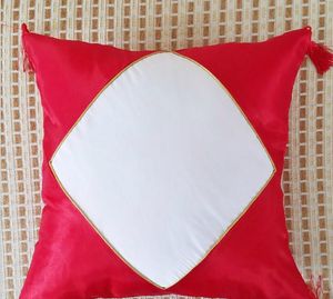 DHL50pcs funda de almohada sublimación DIY seda en blanco y satén Color Patchwork cuadrado sofá silla con borla decoración del hogar tamaño 40*40cm