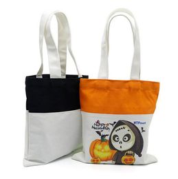 DHL50pcs sacs à provisions Sublimation bricolage blanc blanc lin Patchwork halloween sac à main Orange noir taille 26 cm x 26 cm