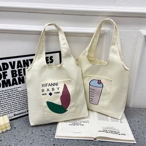 DHL50pcs sacs de rangement femmes toile feuille tasse imprime grande capacité sac à main ouvert