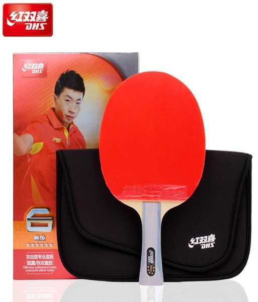 Raquette de tennis de table DHS 6002 avec boutons approuvés ITTP dans la poignée FL en caoutchouc de tennis de table Palette de ping-pong DHS 2012091592329