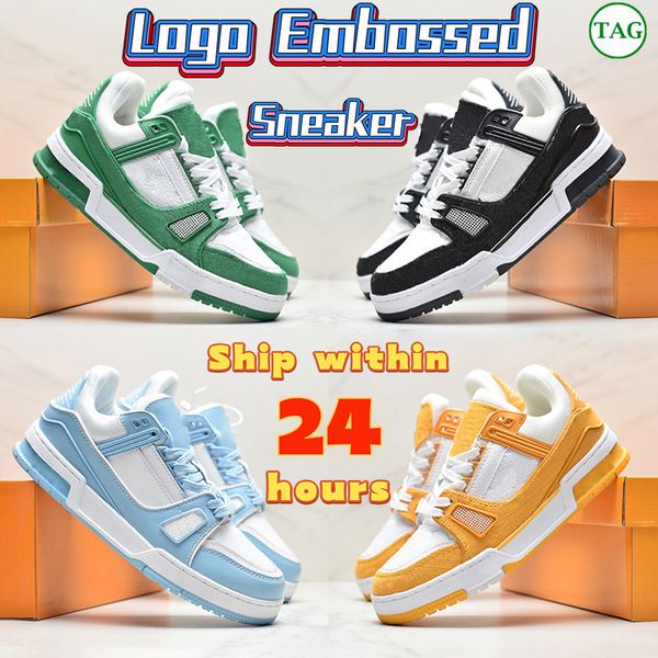 Zapatillas de running de diseñador de lujo Hombres Mujeres Logo Zapatillas de deporte en relieve Triple Blanco Rosa Azul cielo Negro Verde Amarillo Rojo Denim Moda para mujer para hombre Zapatillas planas