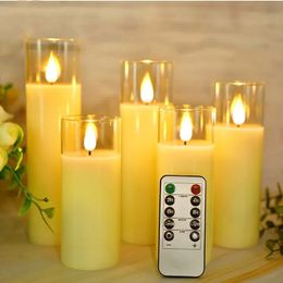 Dia.5.3 cm à distance contrôlée Mini Glass sans flammes Bougies en verre 3D Wick Light Light Flicking USB Rechargeable Pilier Candle Party décor 240417