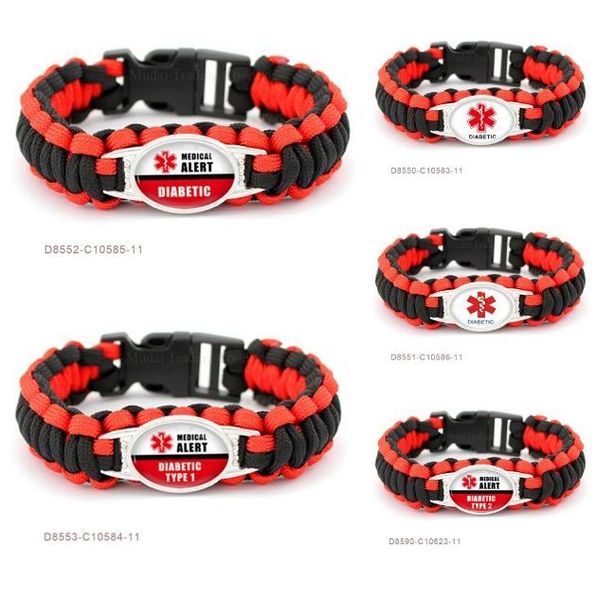 Diabetic Medical Alert Paracord Survival bracelet Cadeaux pour Diabetic Type 1 Amitié Outdoor Womens Girls Lady sport bracelet Bracelets