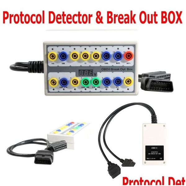 Outils de diagnostic Obdii Breakout Box Obd Obd2 Protocole Détecteur Test de voiture Break Out-Box Drop Livraison Mobiles Motos Véhicule DHJSQ