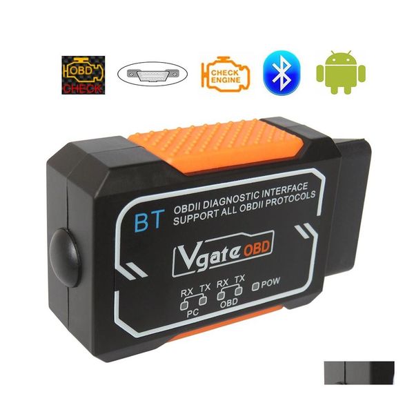 Outils de diagnostic Vgate Obd2 Scanner pour voiture Elm327 Bluetooth V1.5 Elm 327 V 1.5 Obd 2 Ii Interface Android/Ios Pic18F2480 Drop Deliv Dhuh4