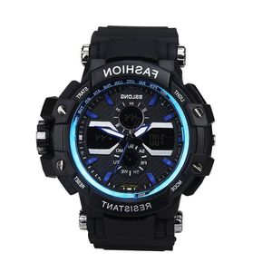 Cadran multifonctionnel extérieur à la mode grande montre électronique pour hommes montre or Rudbe