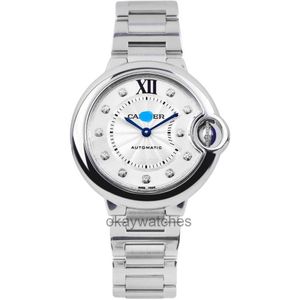 Kies werken Automatisch horloges Carter Nieuwe volledige set 33 mm blauwe ballon W4BB0021 Steel Original Diamond Automatic Mechanical Watch Dames