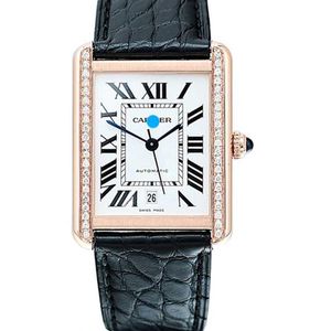 Cadrans fonctionnant des montres automatiques Carter Tank Series 18K Rose Gold Diamond Mechanical Watch for Men New W5200026