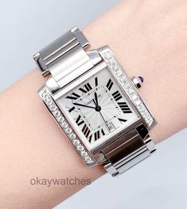 Kies werken automatisch horloges Carter Womens Watch Tank Square Diamond Set Mechanische W51002Q3